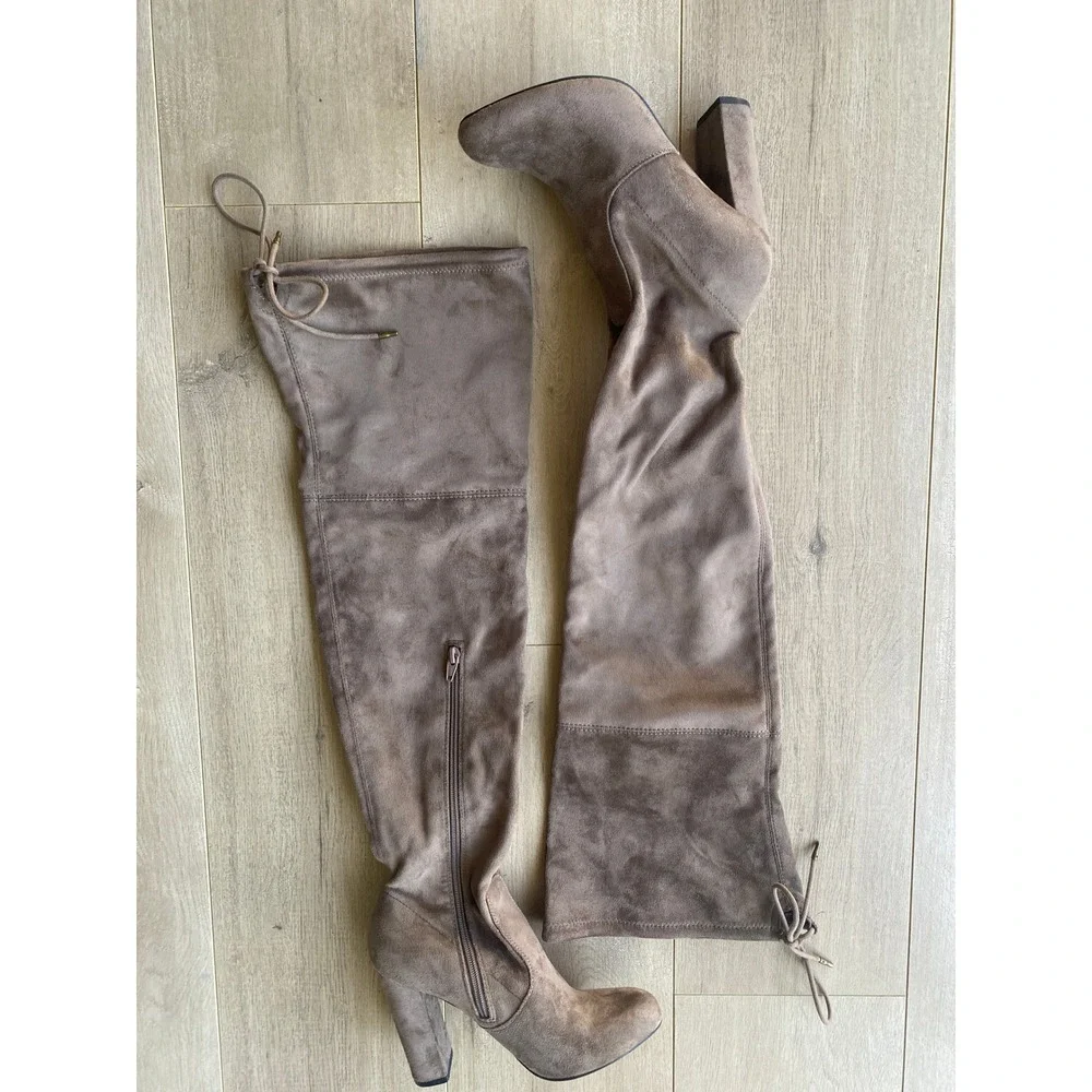 Target Women Taupe Faux Suede Over The Knee Block Heel Boots 7.5 096153178F